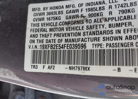 2015 Honda Civic Lx z USA, uszkodzony, nr VIN 19XFB2E54FE039596